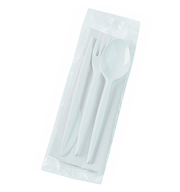 Plastic Cutlery kit PS Fork, Knife, Spoon and Napkin (500 Units)