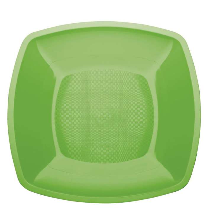 Plastic Plate Flat Lime Green Square shape PP 18 cm (25 Units) 