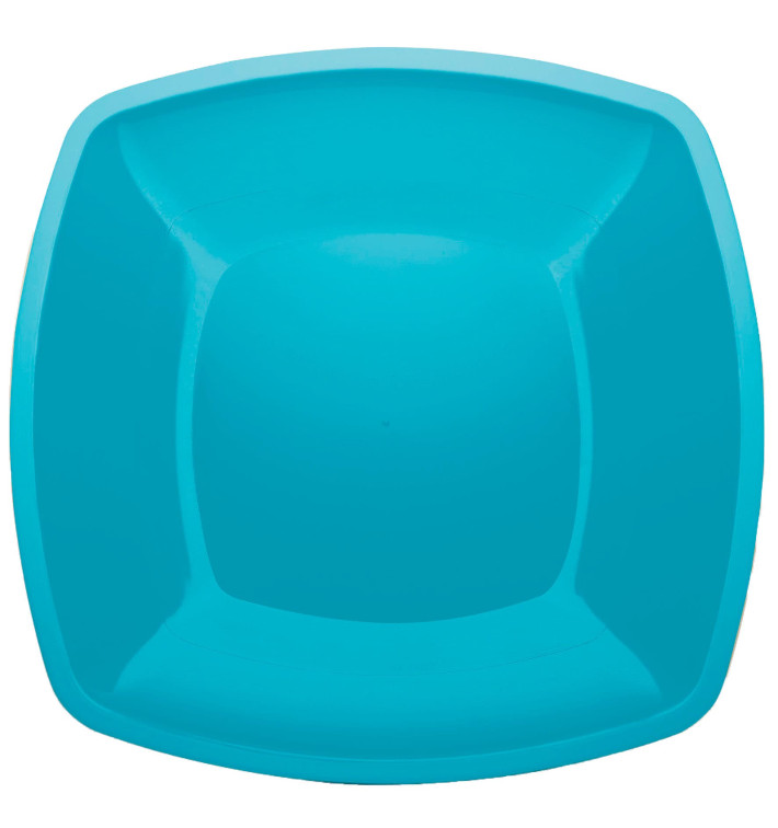 Plastic Plate Flat Turquoise Square shape PS 30 cm (12 Units) 