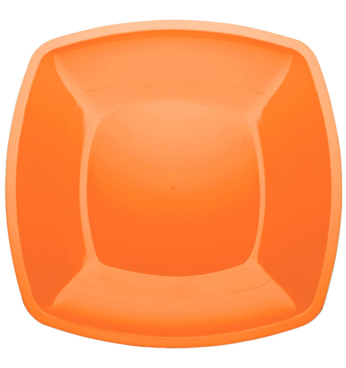 Plastic Plate Flat Orange Square shape PS 30 cm (12 Units) 