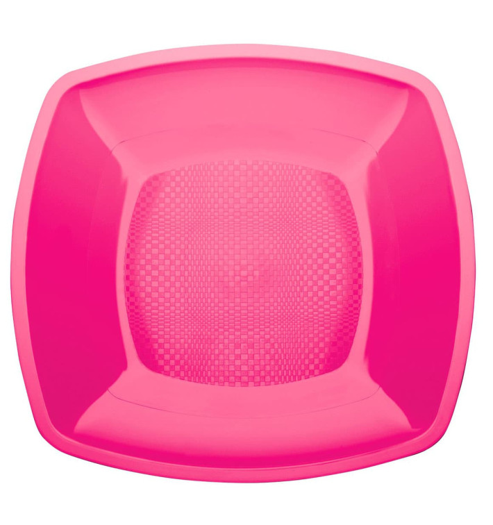 Plastic Plate Flat Fuchsia Square shape PP 18 cm (25 Units) 