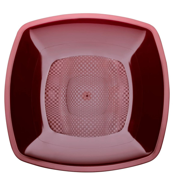 Plastic Plate Deep Burgundy Square shape PP 18 cm (25 Units) 