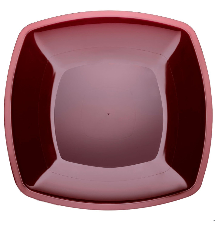 Plastic Plate Flat Burgundy Square shape PS 30 cm (12 Units) 