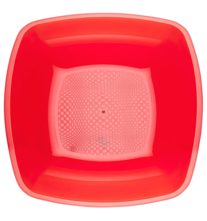 Plastic Plate Deep Red Square shape PS 18 cm (300 Units)