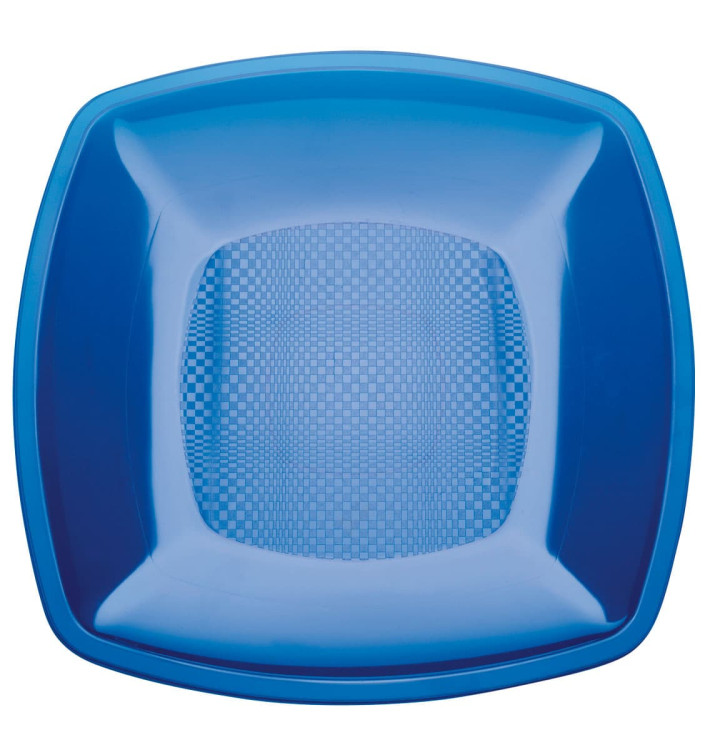 Plastic Plate Flat Blue Square shape PS 18 cm (25 Units) 