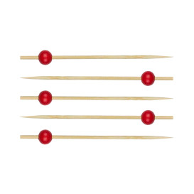 Bamboo Food Pick "Big Ball" Design Red 12cm (200 Units)  