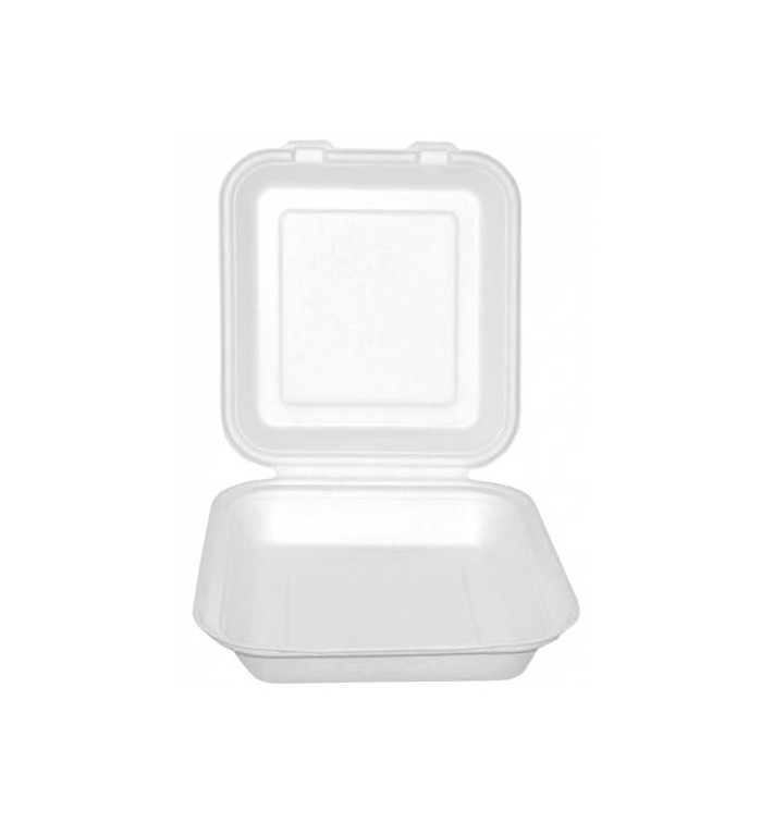 Sugarcane Hinged Container "Menu Box" White 20x18x5cm (200 Units)