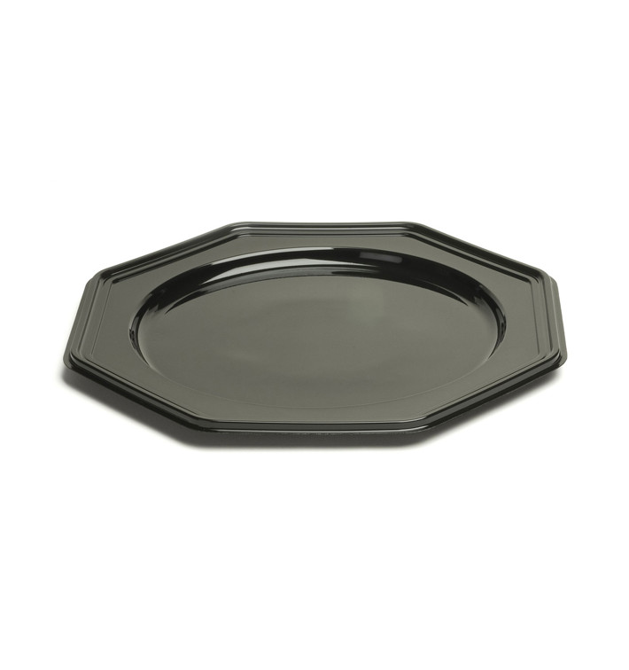 Plastic Charger Plate PET Octogonal shape Black 30 cm (10 Units) 