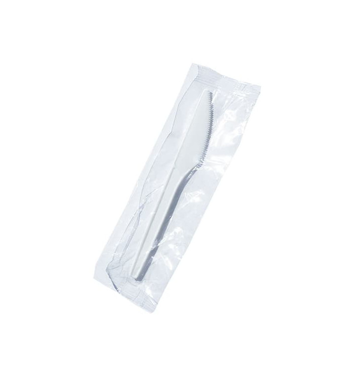 Plastic Knife PS White Wrapped 17cm (1000 Units) 