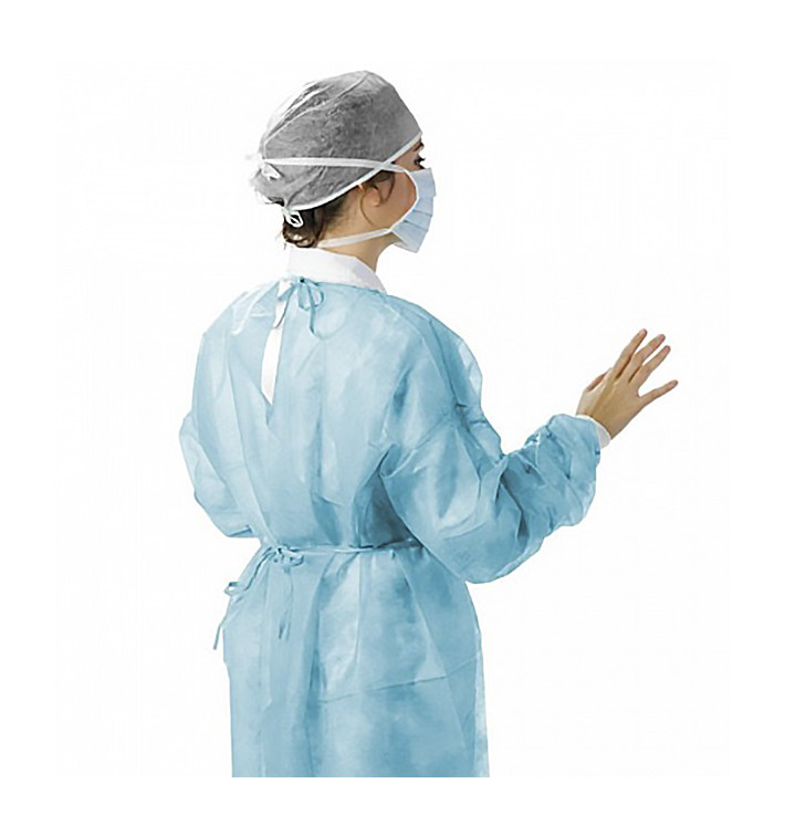 Disposable Lab Coat TST PP Back Closure Tie Belt Blue XL (10 Units) 