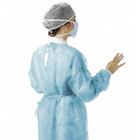 Disposable Lab Coat TST PP Back Closure Tie Belt Blue XL (100 Units)