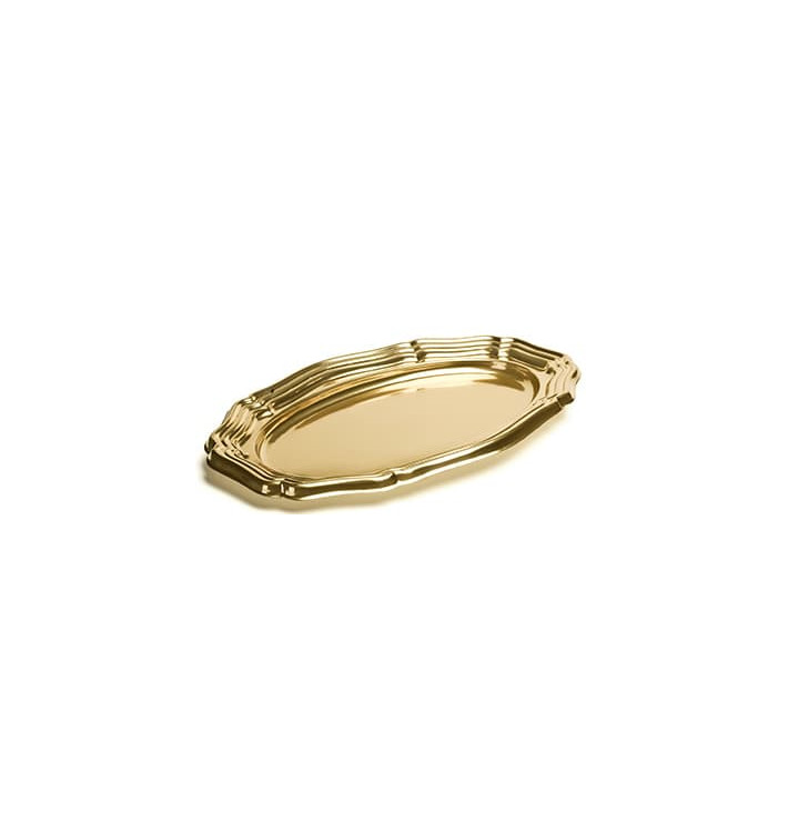 Plastic Platter Oval Shape Gold 40x27 cm (5 Units) 