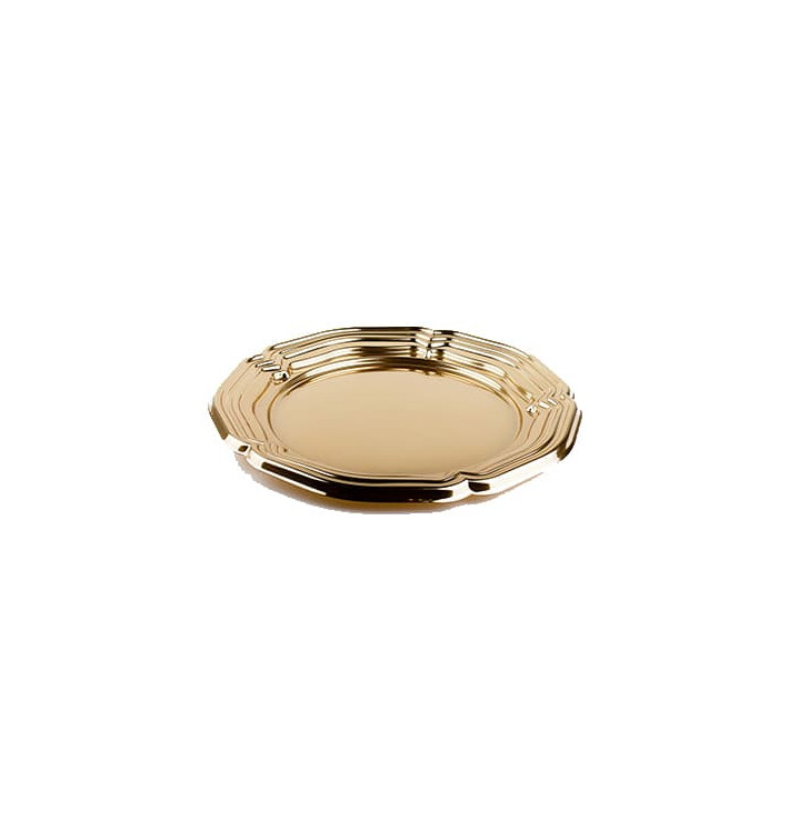 Plastic Tray Round Shape Gold 34 cm (50 Uds)