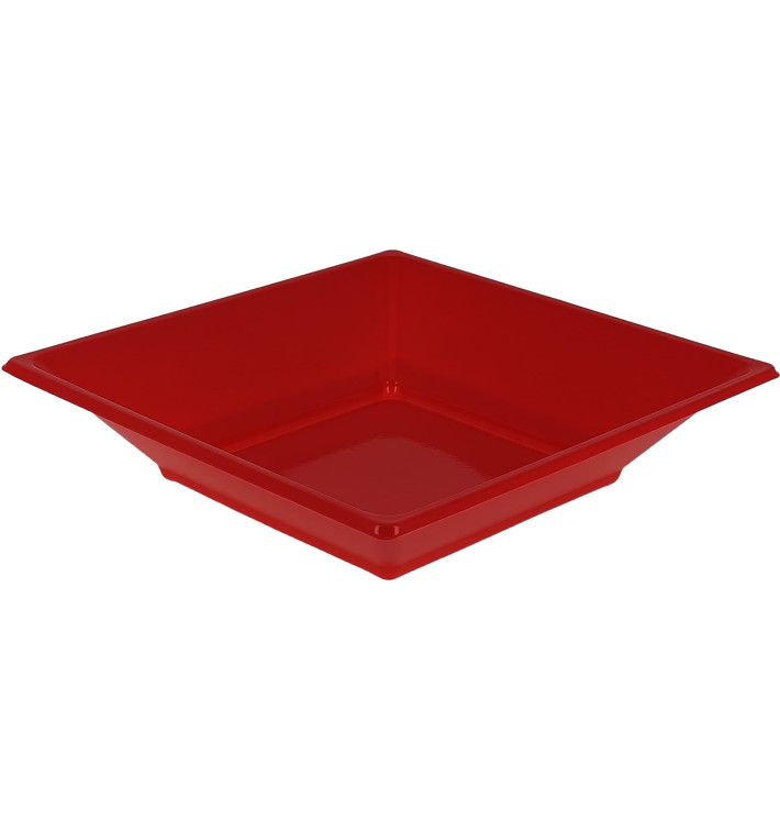 Plastic Plate Deep Square shape Red 17 cm (300 Units)