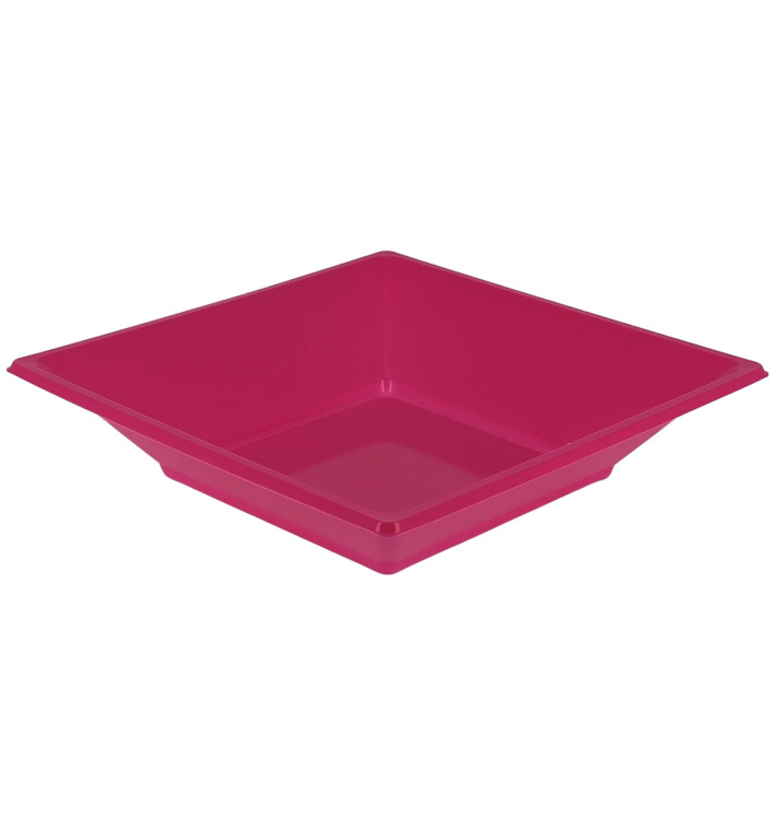 Plastic Plate Deep Square shape Fuchsia 17 cm (5 Units) 