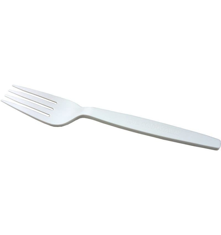 Cornstarch Fork PLA Biodegradable White 16cm (50 Units) 