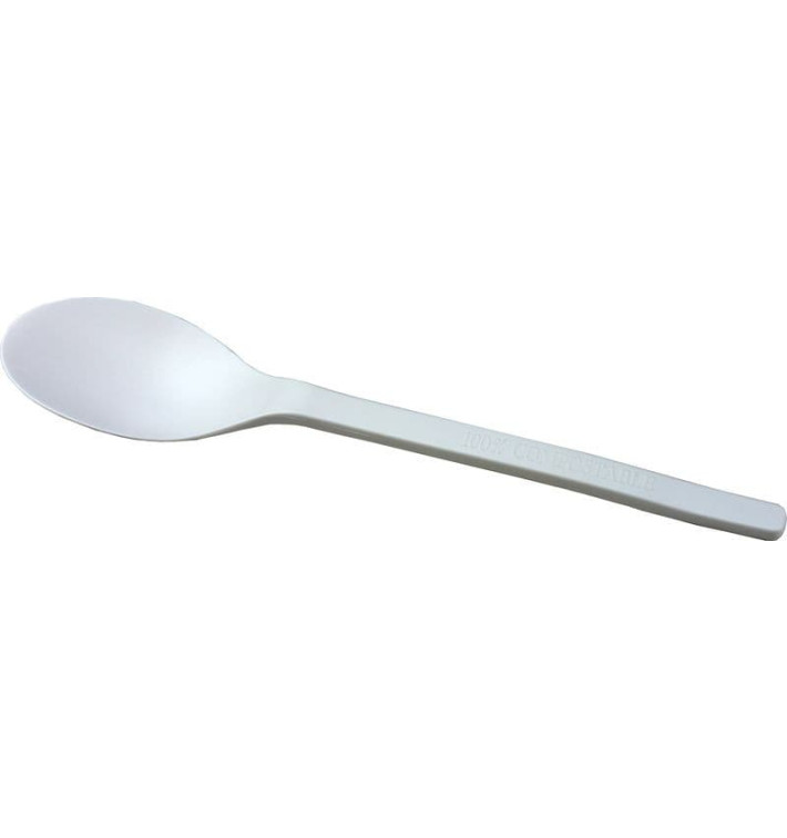 Cornstarch Spoon PLA Biodegradable White 15,5cm (50 Units) 