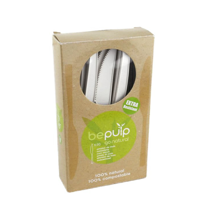 Cornstarch Knife PLA Biodegradable White 16cm (50 Units) 