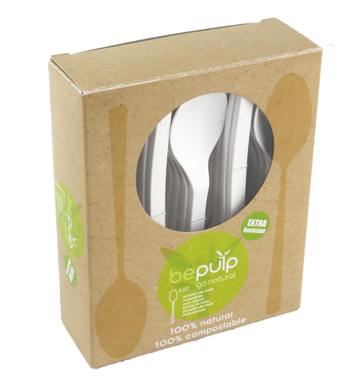 Cornstarch Spoon PLA Biodegradable White 15,5cm (500 Units)