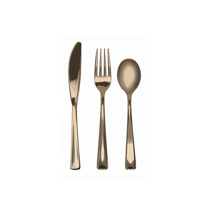 Cutlery Kit Fork, Knife y Spoon Gold Metallized (10 kits)