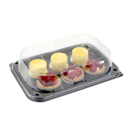 Plastic Tray Black with Lid PET 24x17cm (25 Units) 