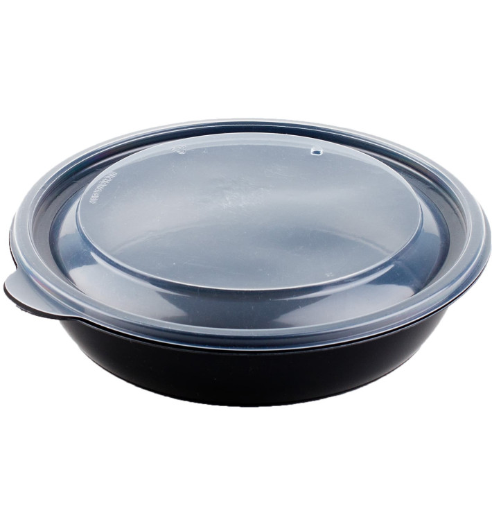 Plastic Deli Container with Lid PP Black 750ml Ø19x4cm (15 Units) 