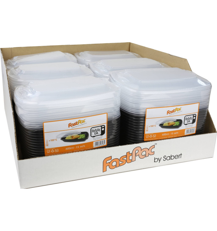 Plastic Deli Container with Lid PP Black 600ml 23x17x6cm (15 Units) 