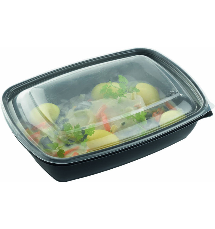 Plastic Deli Container with Lid PP Black 900ml 23x16,5x7cm (90 Units)