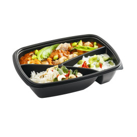 Plastic Deli Container PP 3C Black 900ml 23x17x5cm (75 Units)  