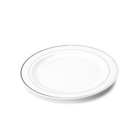 Plastic Plate Extra Rigid with Border Silver 19cm (120 Units)