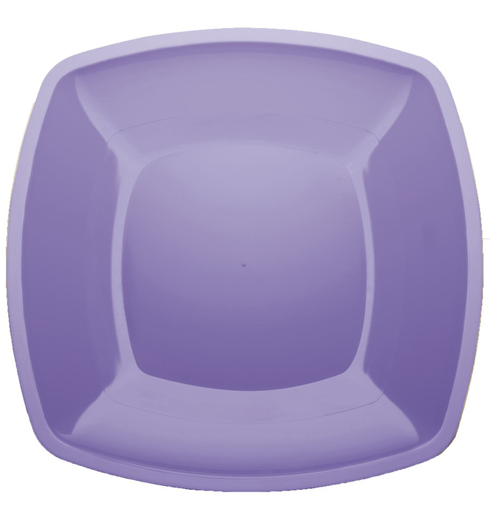 Plastic Plate Flat Lilac Square shape PS 30 cm (12 Units) 