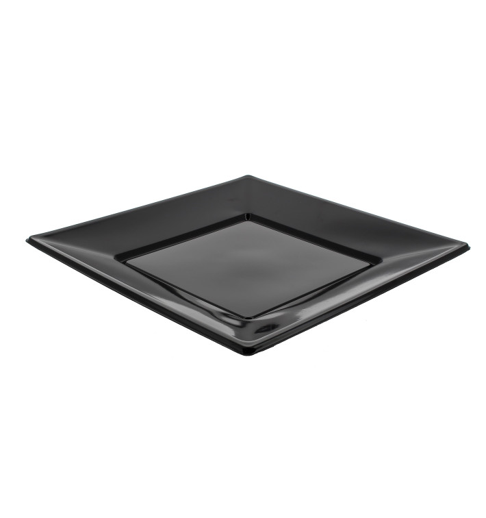 Plastic Plate Flat Square shape Black 23 cm (750 Units)