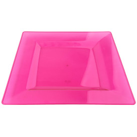 Plastic Plate Square shape Extra Rigid Raspberry 20x20cm (4 Units) 