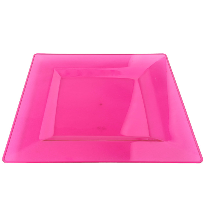 Plastic Plate Square shape Extra Rigid Raspberry 20x20cm (4 Units) 