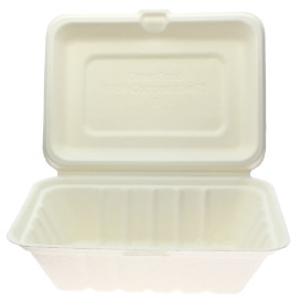 Sugarcane Hinged Container "Menu Box" White 13,6x18,2x6,4cm (50 Units) 