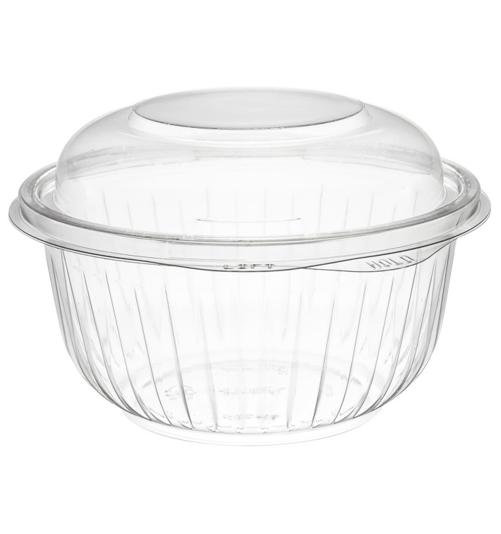 Plastic Hinged Salad Bowl PET "PresentaBowls" High Dome Lid 475ml (75 Units)  