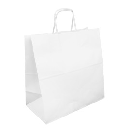 Paper Bag with Handles Kraft White 100g 35+15x30cm (200 Units)