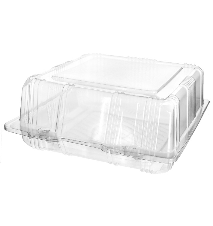 Plastic Hinged Bakery Container PET 18x18x8cm (220 Units)