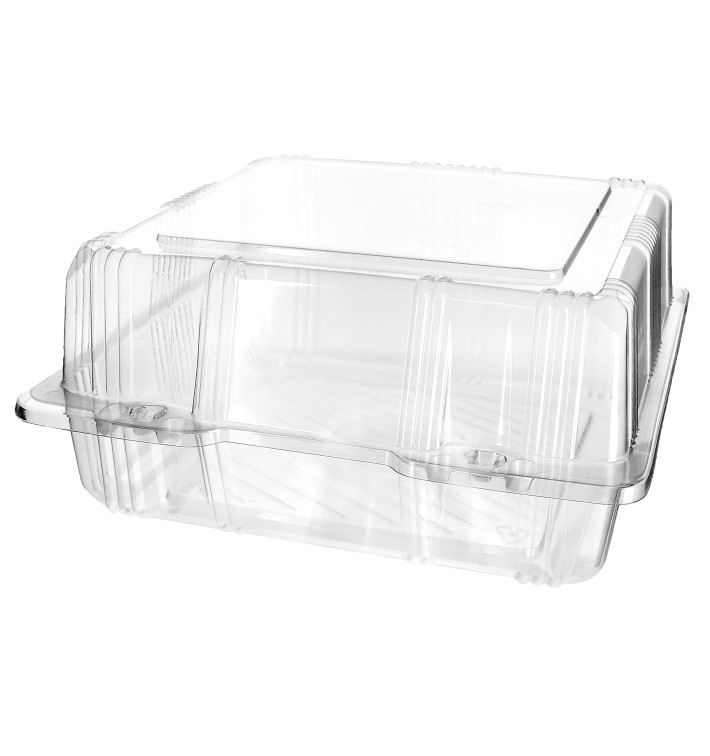 Plastic Hinged Bakery Container PET 20x20x10cm (20 Units) 