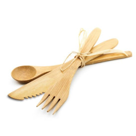 Bamboo Cutlery Kit: Fork + Knife + Spoon (50 Units)