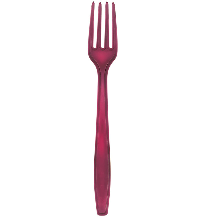 Plastic Fork PS Premium Burgundy 19cm (50 Units) 