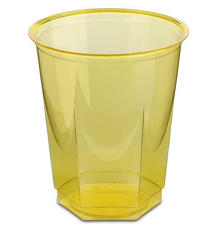 Plastic Cup PS Crystal Hexagonal shape Yellow 250ml (250 Units)