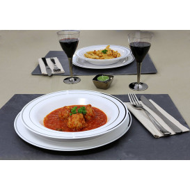 Plastic Plate Extra Rigid Deep with Border Silver 23cm (200 Units)