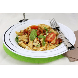 Plastic Plate Extra Rigid Deep with Border Silver 23cm (200 Units)