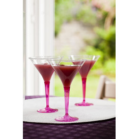 Plastic Stemmed Glass Cocktail Raspberry 100 ml (6 Units)