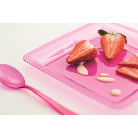 Plastic Plate Square shape Extra Rigid Raspberry 18x18cm (6 Units) 