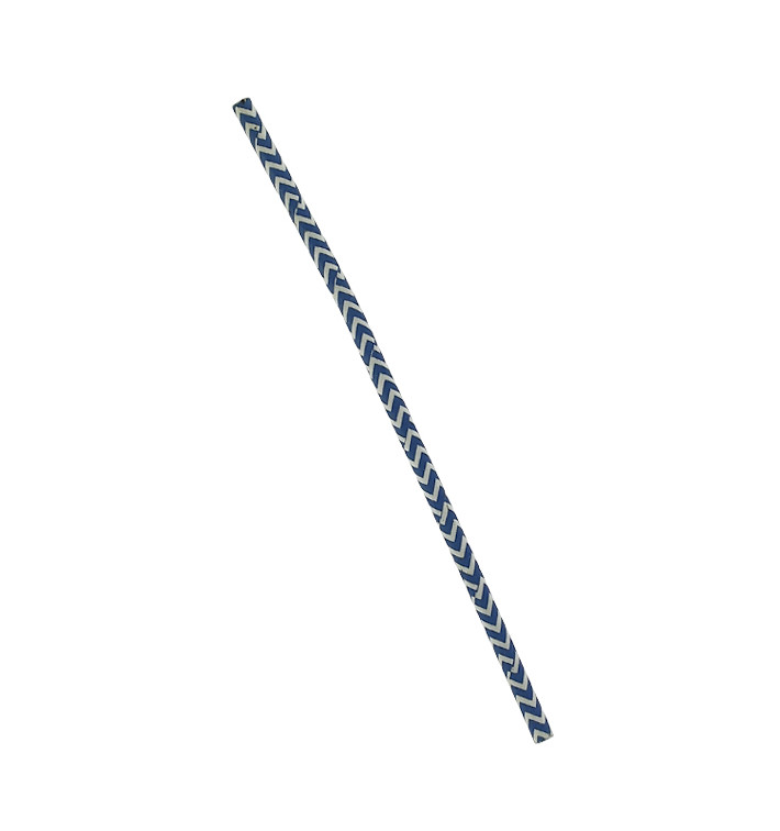 Paper Straw Straight Blue and White Ø0,6cm 20cm (100 Units) 