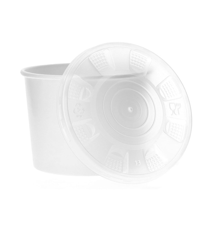 Paper Container with Plastic Lid White PP 350ml (250 Units)