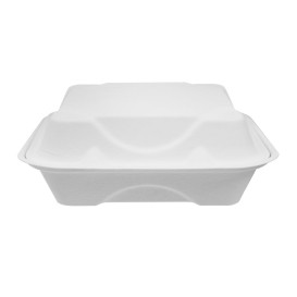 Sugarcane Hinged Container "Menu Box" 3 Compartments White 20x20x7,5cm (50 Units) 