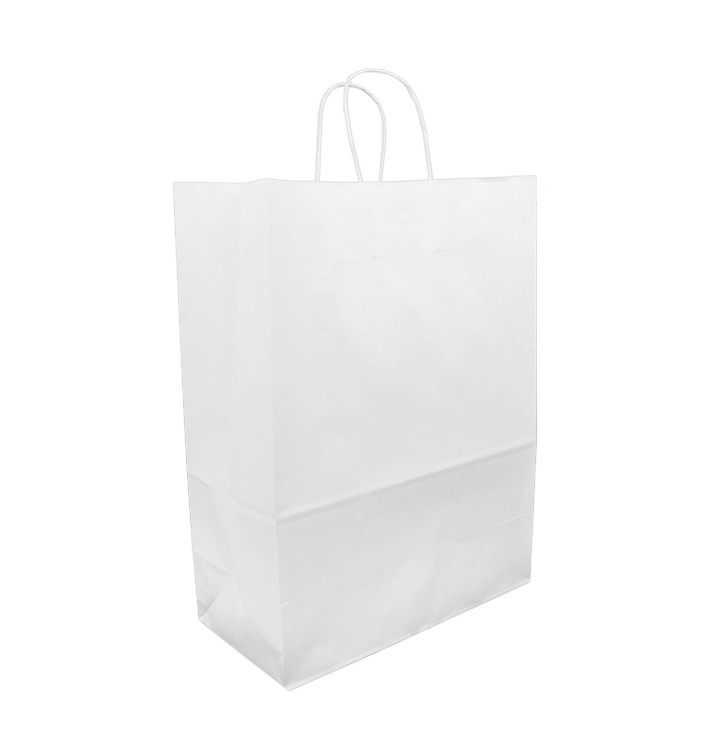 Paper Bag with Handles Kraft White 90g/m² 32+16x43cm (50 Units)